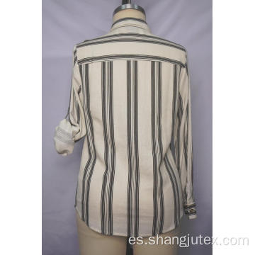 Camisa casual de lino para mujeres con bolsillo